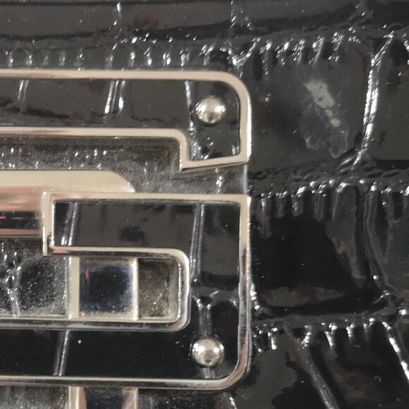 Guess Ladies Black Faux Leather Zipper Closure Chain Straps Hand/Shoulder Bag - Picture 10 of 10